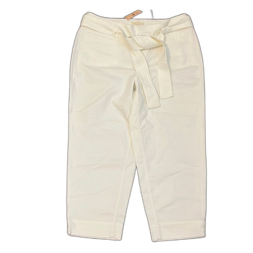 LOFT Ivory Tie-Waist Cropped Ankle Pants
